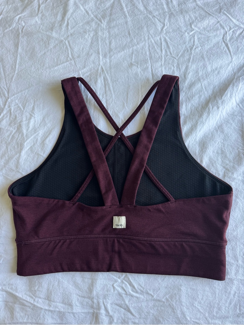 Vuori Burgundy Crisscross Back Sports Bra with Black Lining